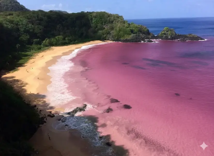 Nano Banana Pro & 2 edited shoreline with pink water treatment.